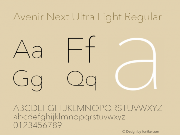 Avenir Next Ultra Light Regular 8.0d5e5 Font Sample