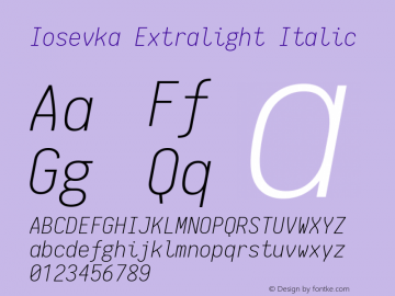 Iosevka Extralight Italic 1.8.5 Font Sample