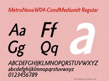 MetroNovaW04-CondMediumIt Regular Version 1.10 Font Sample