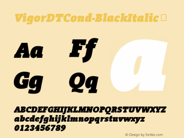 VigorDTCond-BlackItalic ☞ Version 1.00 CFF OTF. DTP Types Limited Sep 22 2006;com.myfonts.easy.dtptypes.vigor-dt.condensed-black-italic-1000.wfkit2.version.2E54 Font Sample