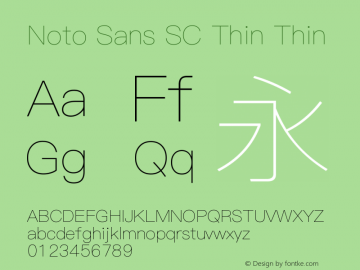 Noto Sans SC Thin Thin Version 0.00 May 4, 2016图片样张