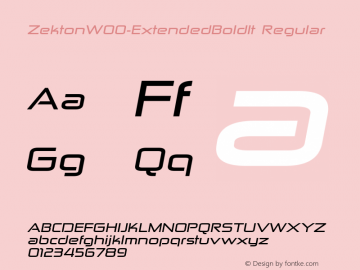 ZektonW00-ExtendedBoldIt Regular Version 4.00 Font Sample