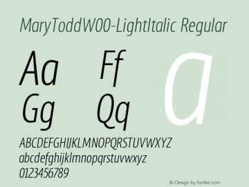 MaryToddW00-LightItalic Regular Version 1.00 Font Sample