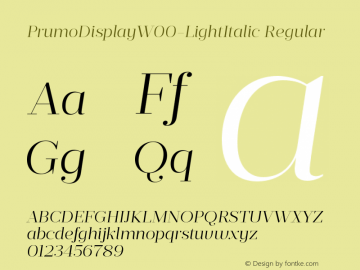 PrumoDisplayW00-LightItalic Regular Version 1.10 Font Sample