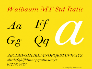 Walbaum MT Std Italic Version 1.040;PS 001.003;Core 1.0.38;makeotf.lib1.6.5960 Font Sample