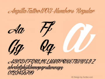 AngillaTattooW03-Numbers Regular Version 1.00 Font Sample