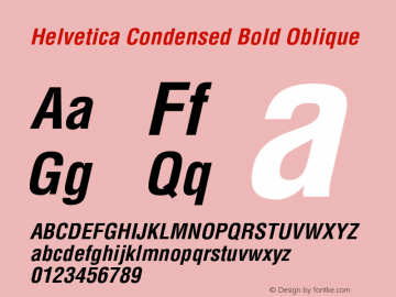 Helvetica Condensed Bold Oblique 001.004 Font Sample