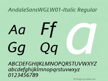 AndaleSansWGLW01-Italic Regular Version 3.10 Font Sample