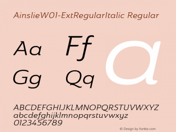AinslieW01-ExtRegularItalic Regular Version 1.00 Font Sample