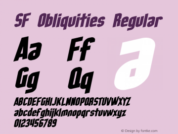 SF Obliquities Regular Version 1.1 Font Sample