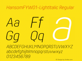 HansomFYW01-LightItalic Regular Version 1.00 Font Sample