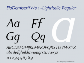 ElaDemiserifW01-LightItalic Regular Version 1.00 Font Sample