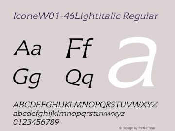 IconeW01-46Lightitalic Regular Version 1.02 Font Sample