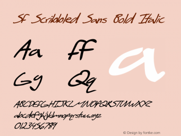 SF Scribbled Sans Bold Italic ver 1.0; 1999. Freeware for non-commercial use. Font Sample