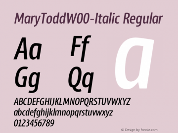 MaryToddW00-Italic Regular Version 1.00 Font Sample