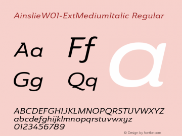 AinslieW01-ExtMediumItalic Regular Version 1.00 Font Sample