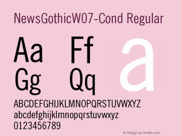 NewsGothicW07-Cond Regular Version 2.00 Font Sample