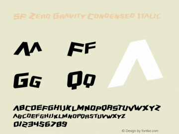 SF Zero Gravity Condensed Italic 1.1 Font Sample