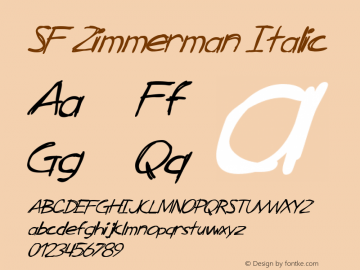 SF Zimmerman Italic ver 1.0; 1999. Freeware for non-commercial use. Font Sample