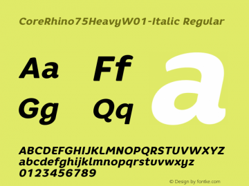 CoreRhino75HeavyW01-Italic Regular Version 1.00 Font Sample