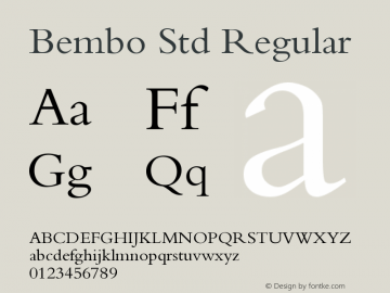 Bembo Std Regular Version 2.045;PS 002.000;hotconv 1.0.51;makeotf.lib2.0.18671 Font Sample