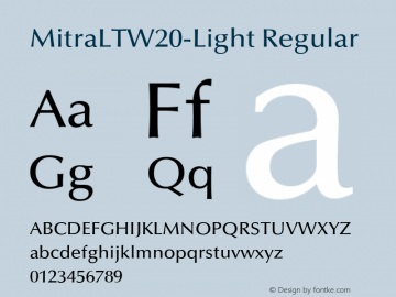 MitraLTW20-Light Regular Version 1.01 Font Sample