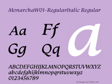 MonarchaW01-RegularItalic Regular Version 1.00 Font Sample