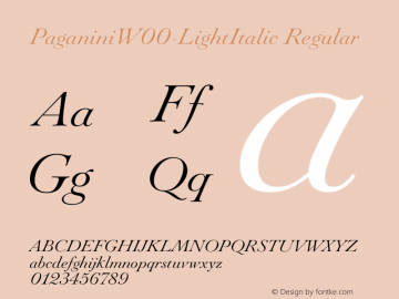 PaganiniW00-LightItalic Regular Version 1.00 Font Sample