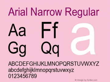 Arial Narrow Regular Version 1.50 Font Sample