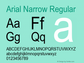 Arial Narrow Regular Version 1.01 Font Sample