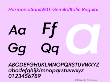 HarmoniaSansW01-SemiBdItalic Regular Version 1.02 Font Sample