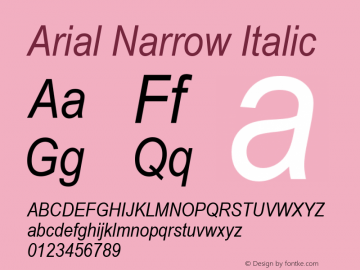 Arial Narrow Italic Version 2.30 Font Sample