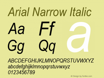Arial Narrow Italic Version 2.0 - May 17, 1996 Font Sample