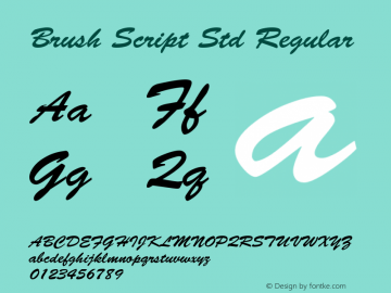 Brush Script Std Regular OTF 1.020;PS 001.003;Core 1.0.31;makeotf.lib1.4.1585 Font Sample