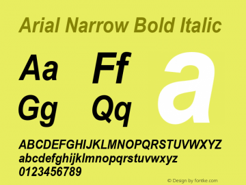 Arial Narrow Bold Italic Version 2.0 - May 17, 1996 Font Sample