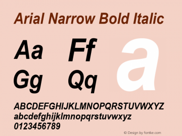 Arial Narrow Bold Italic Version 2.35 Font Sample