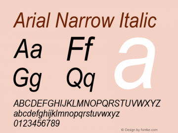 Arial Narrow Italic Version 1.50 Font Sample
