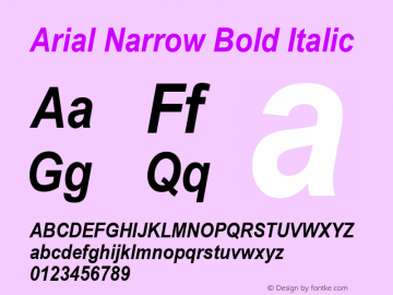 Arial Narrow Bold Italic Version 1.50 Font Sample