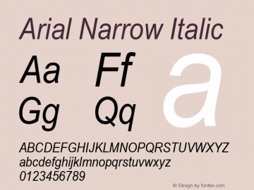 Arial Narrow Italic Version 2.20 Font Sample