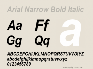 Arial Narrow Bold Italic Version 2.20 Font Sample