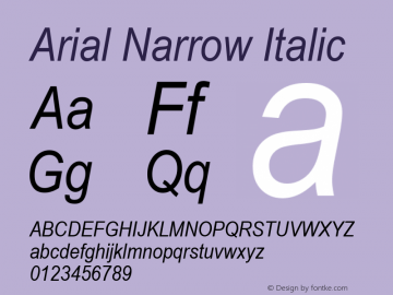 Arial Narrow Italic Version 2.37 Font Sample