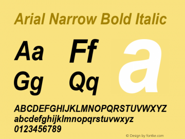Arial Narrow Bold Italic Version 2.38.1x Font Sample