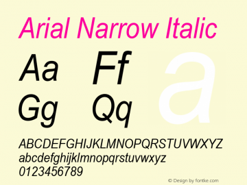 Arial Narrow Italic Version 2.38.1x Font Sample