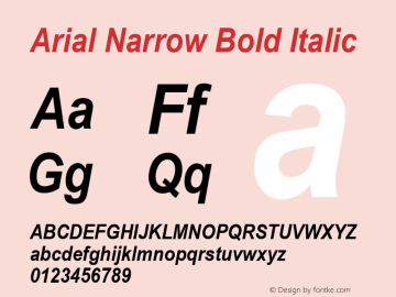 Arial Narrow Bold Italic Version 2.0 - June 6, 1995 Font Sample