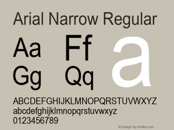 Arial Narrow Regular Version 2.0 - June 6, 1995 Font Sample