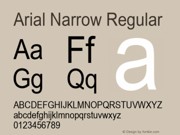 Arial Narrow Regular Version 1.00 Font Sample