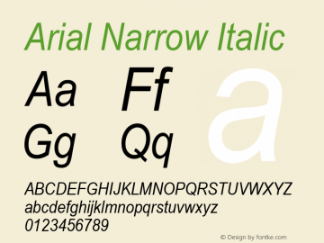 Arial Narrow Italic Version 1.25 Font Sample