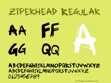 ziperhead Regular 29/5/2000 Font Sample