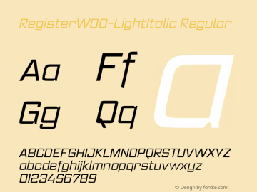 RegisterW00-LightItalic Regular Version 2.00图片样张