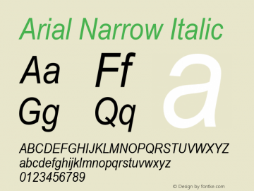 Arial Narrow Italic Version 2.37a Font Sample